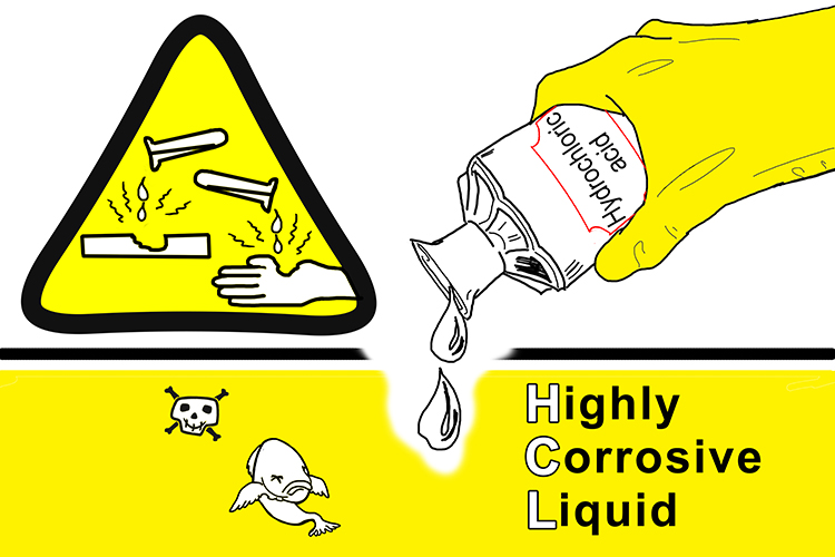 Hydrochloric acid is a very corrosive acid